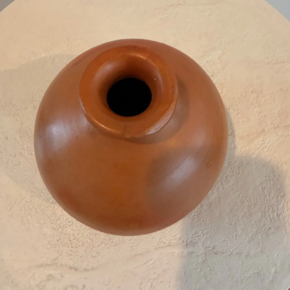 VINTAGE 1980’s‎ TERRACOTTA ROUND ART BALL POTTERY VASE BLACK GLAZED CIRCLE BOHO